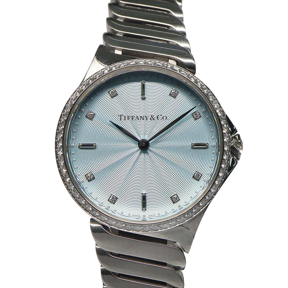 Tiffany Metro 2 Hand Diamond Bezel Ice Blue 12P Diamond Quartz Women s Watch
