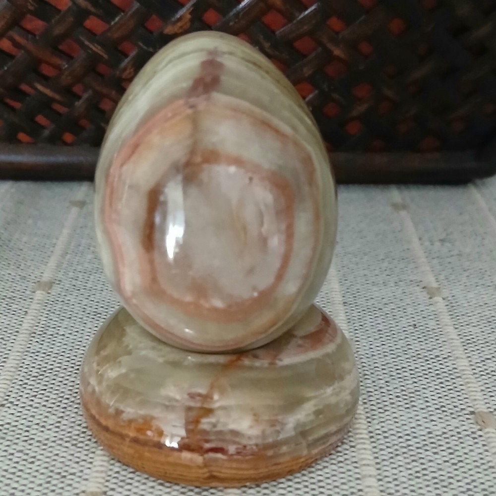 Vintage Polished Stone Marble Egg With Stand