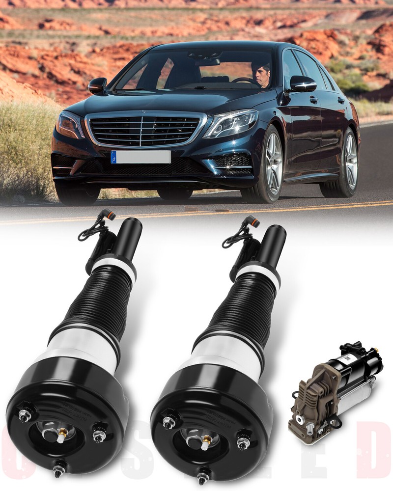 Front Pair Air Suspension Shock Strut & Compressor For Mercedes W221 S350 S550