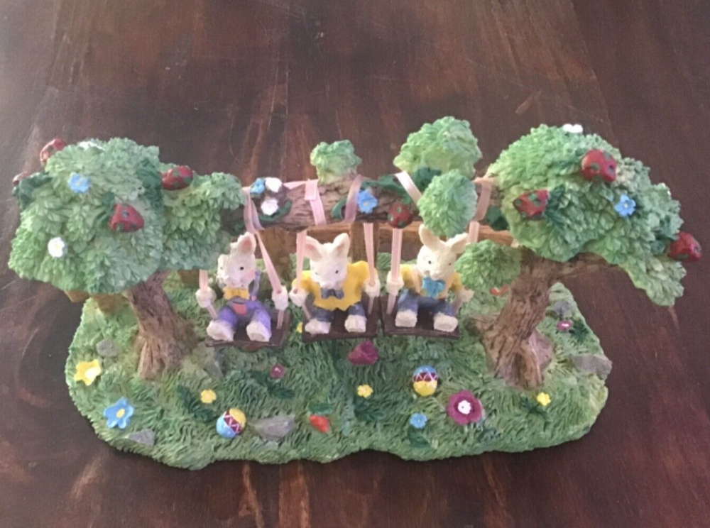 Three Hands Corp Swinging Bunnies Center Piece Figurine Easter Spring READ MORE