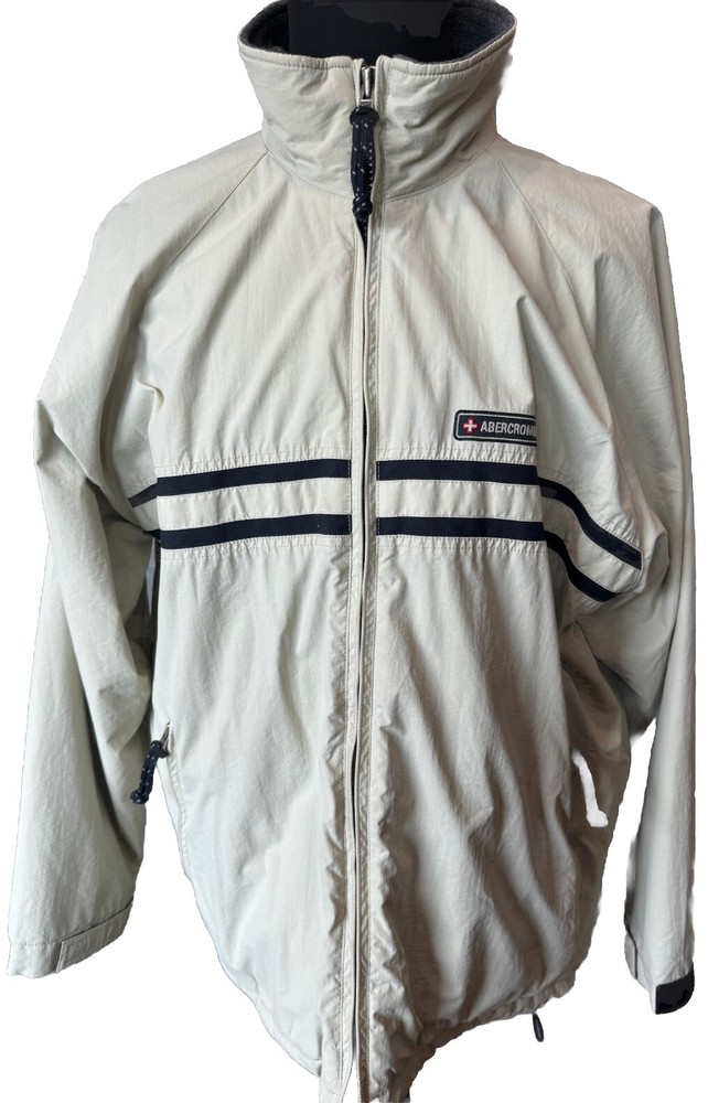 Abercrombie & Fitch Windbreaker Jacket Mens Med beige Fleece Lined Vintage Y2K
