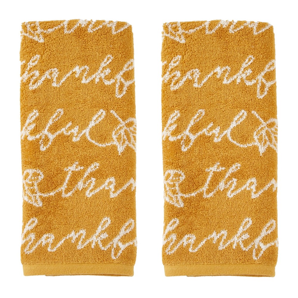 Autumn/Fall Thankful Script 100% Cotton Jacquard 2pc Hand Towel Set, Soft & A...