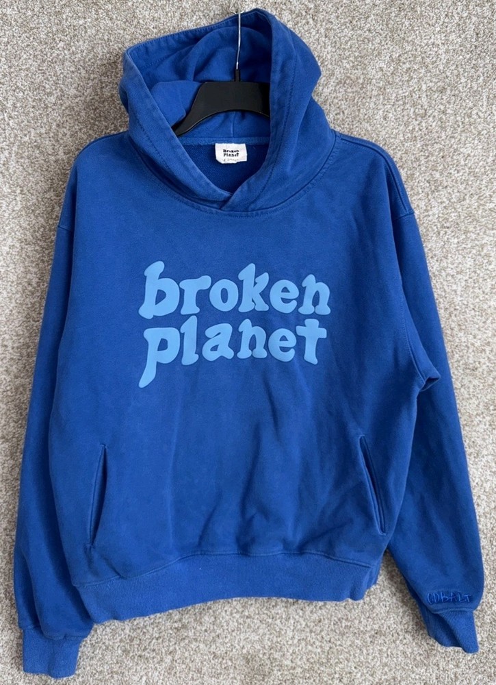 Broken Planet Hoodie Size XS Blue Double Sided Pullover Sweatshirt Oversized