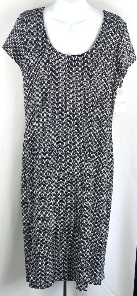 NWT Olivia Mathews Midi Shift Dress L blk/silver Metallic Glitter Cut Out Back