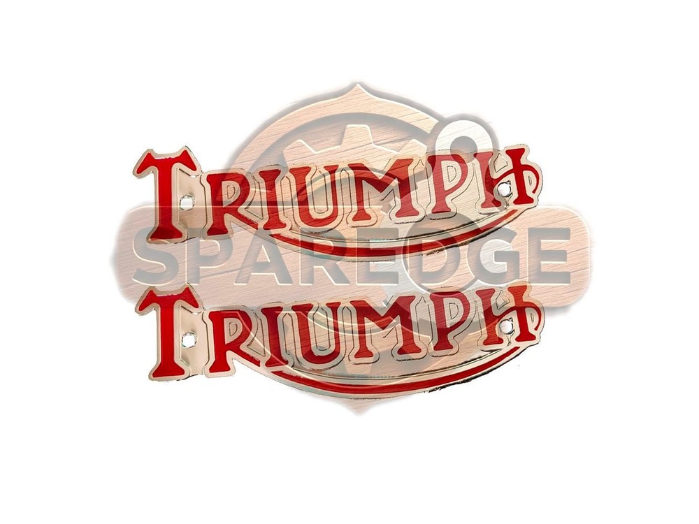 Vintage TRIUMPH Brass Red Chrome Fuel Tank Badge Emblem Pair of 2 Pc - T110 T120