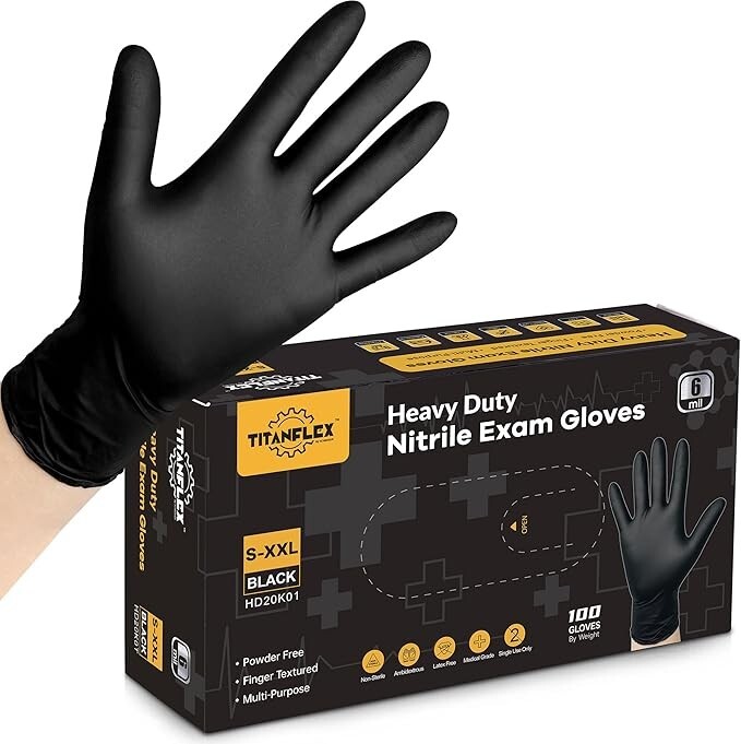 TitanFlex 6-mil Black Nitrile Exam Gloves Large 100-count Box