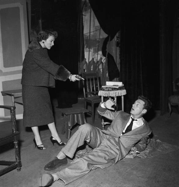 Micheline Presle Jean Pierre Aumont rehearse Albert Hussons play A- Old Photo