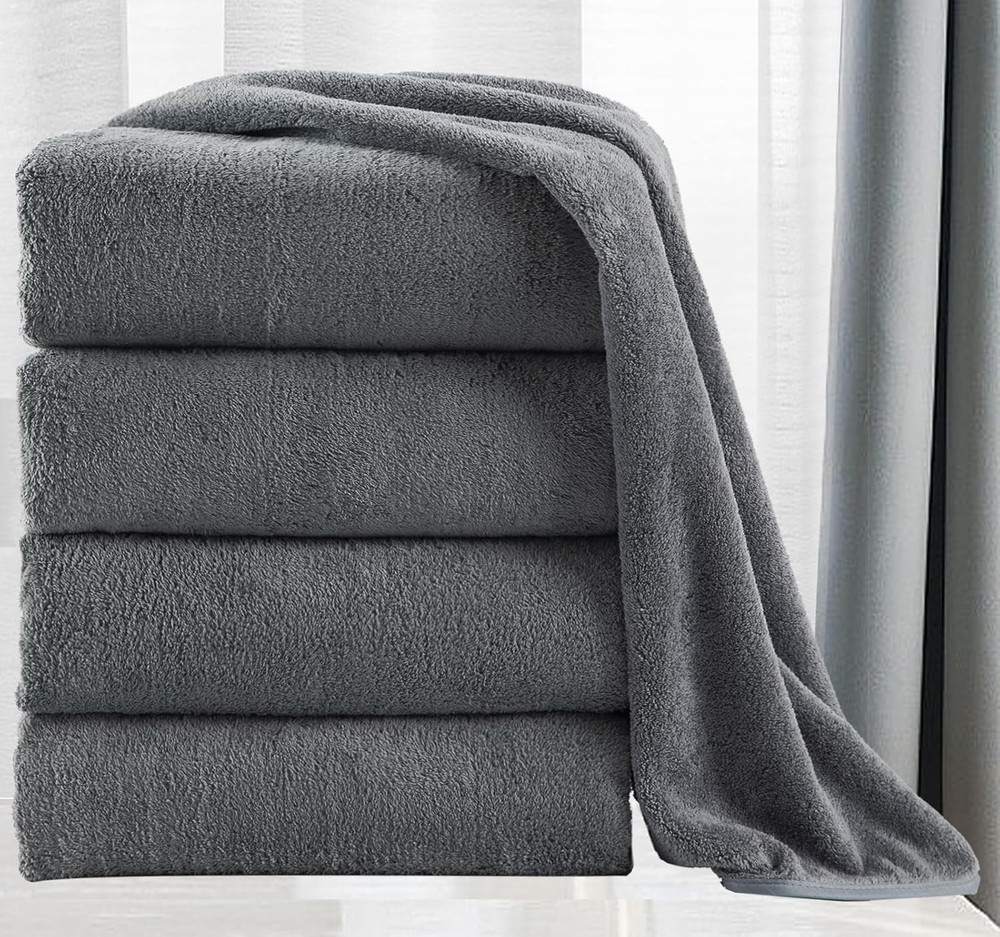 MINCHI 4-Piece Oversized Bath Towel Set in Dark Gray - Ultra Soft & Absorbent