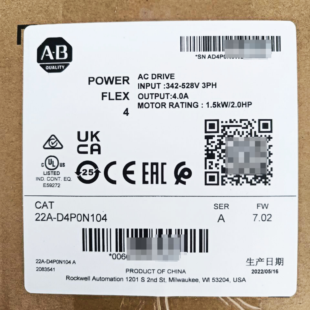 NEW AB 22A-D4P0N104 Sealed SER A POWERFLEX 4 Catalog AC Drive 22AD4P0N104