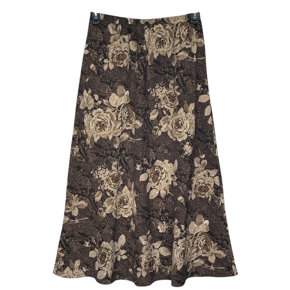 Leslie Fay Women Maxi Skirt Size 14 Brown Floral Stretch