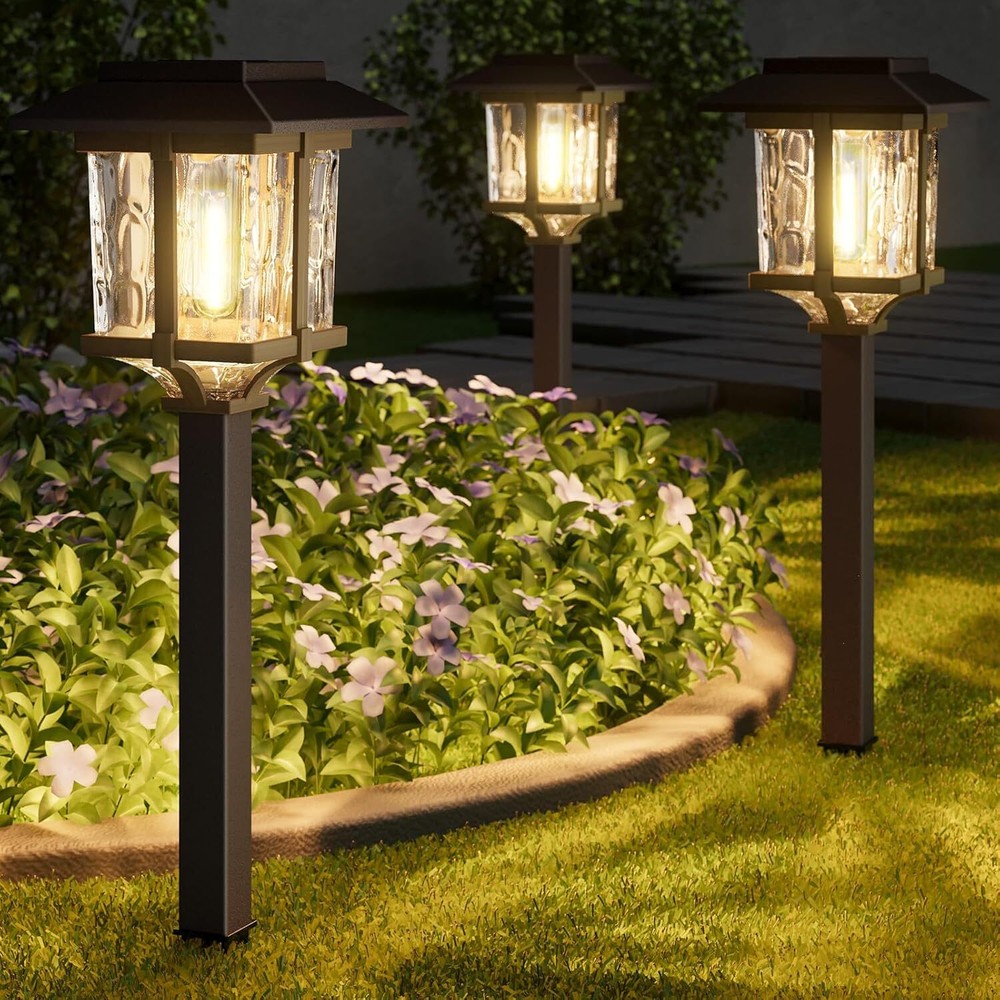 2-Tone Bronze Solar Outdoor Garden Lights 15 LM Metal Glass Design