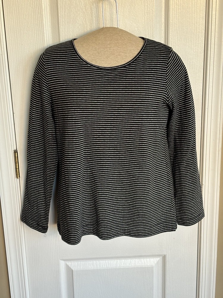 Croft & Barrow Size Medium Navy Striped Knit Top Long Sleeves Nautical Look