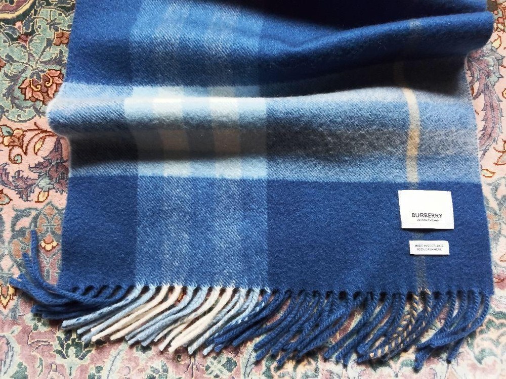 Burberry Muffler Stole Cashmere Blue 6022 Women Scarf Accessory Original LTD Col