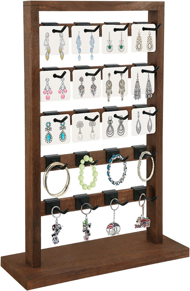 Earring Display Stands, Wooden Jewelry Display Rack with 20 Removable Hooks |...