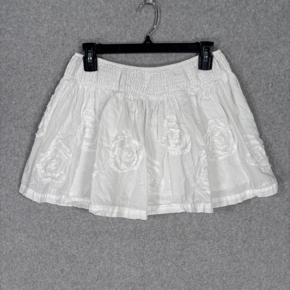 Gilly Hicks Smocked Mini Skirt Medium Rosette Beachy Coquette Cottage Feminine