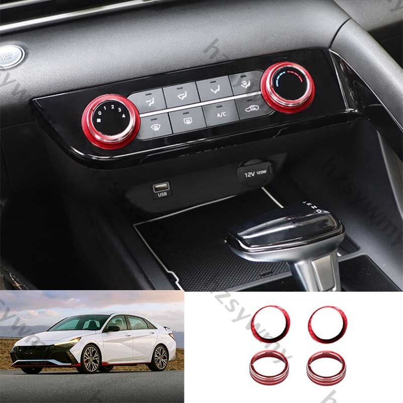 Red Alloy Center Console AC Switch Knob Ring Trim For Hyundai Elantra 21-2024