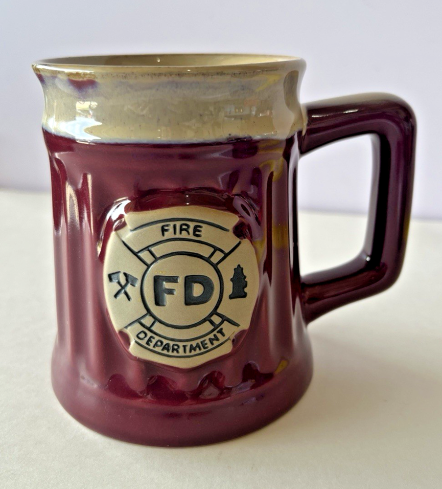 Burton & Burton Coffee/Cocoa Mug - Fire Department - Dk Red & Beige - 15oz-16-oz