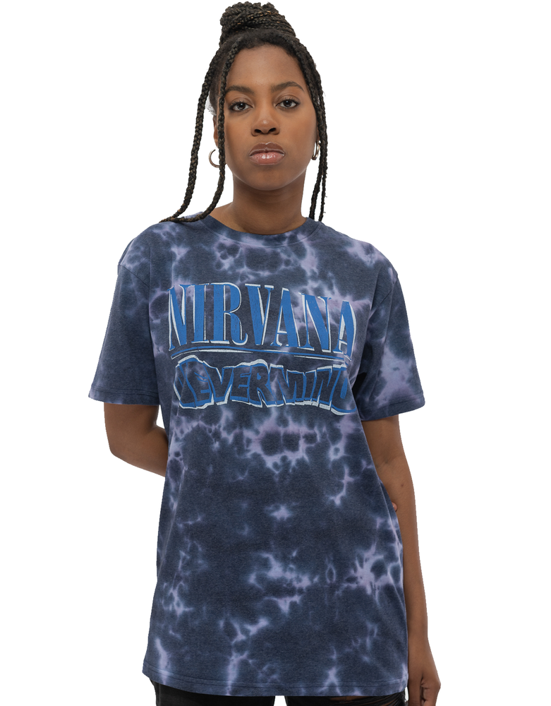 Nirvana Nevermind Wavy Band Logo Unisex Dip Dye Purple T-Shirt Official Size