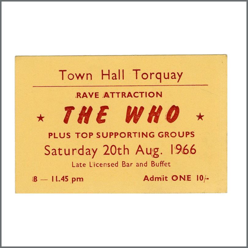 The Who Torquay Town Hall 1966 Concert Ticket (UK)