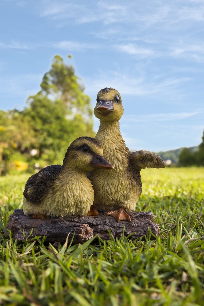. Playful Ducklings Garden Statue - Yellow/Black