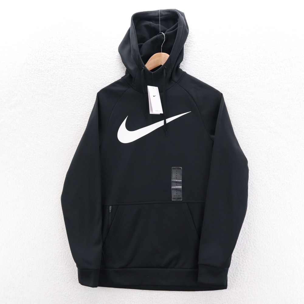Nike Sweatshirt Men's Small Black Therma Pullover Swoosh Training Hoodie New