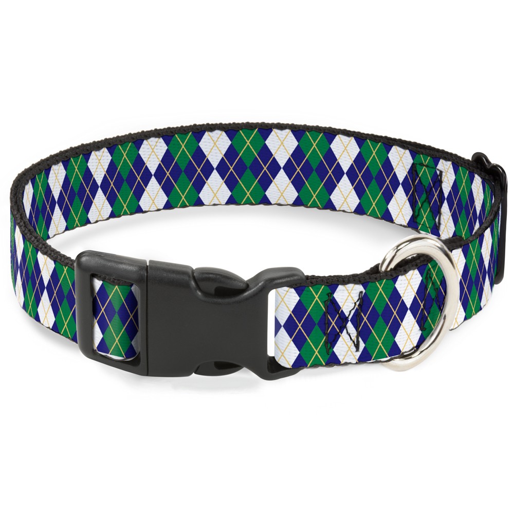 Plastic Clip Collar Argyle Navy/Green/White/Gold NARROW-Small 7-8.5