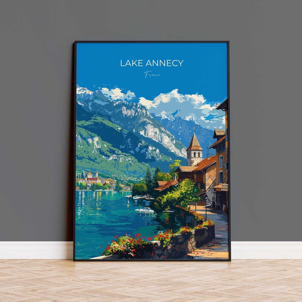 Lake Annecy Travel Print Wall Art Travel Poster Of Lake Annecy Lake Annecy Art