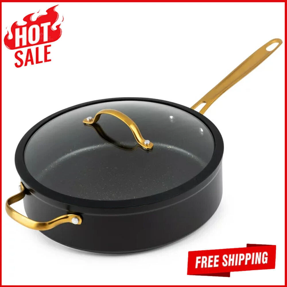5Qt Gold Nonstick Saute Pan with Glass Lid & Stainless Steel Base