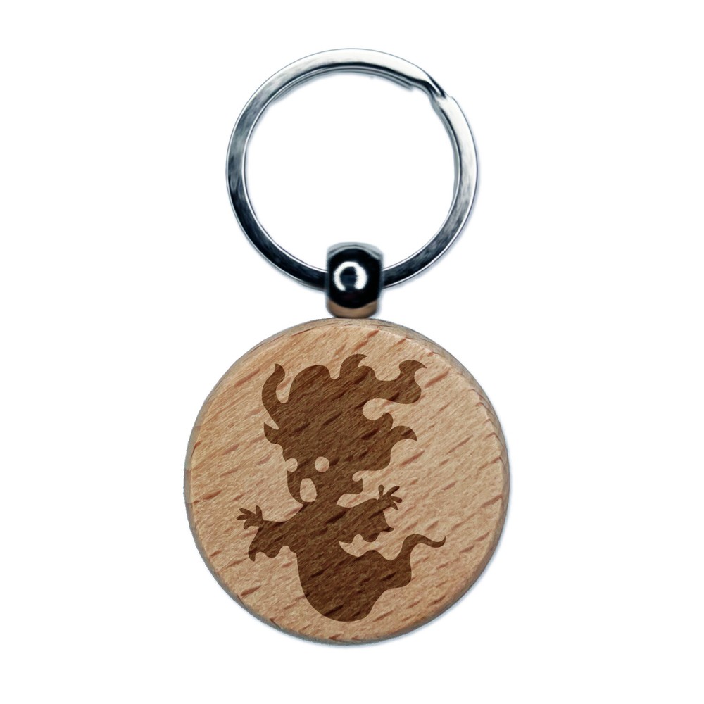 Haunted Halloween Ghost Banshee Monster Engraved Wood Round Keychain Tag Charm
