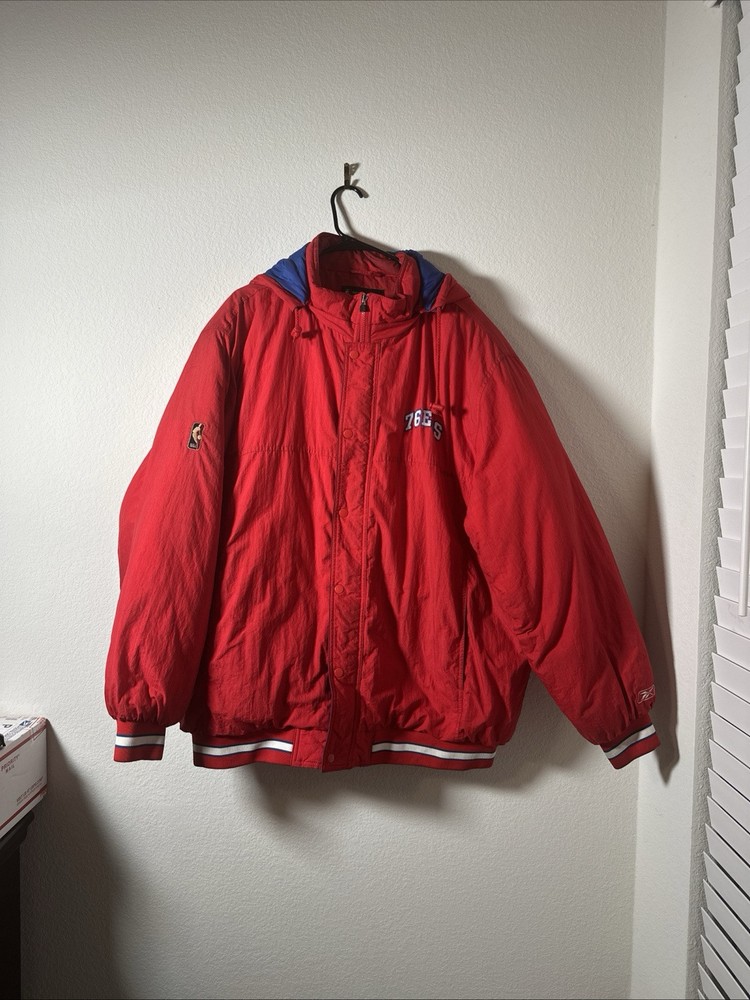 Vintage NBA Philadelphia 76ers Red Starter Parka Jacket Mens 2X Winter Coat