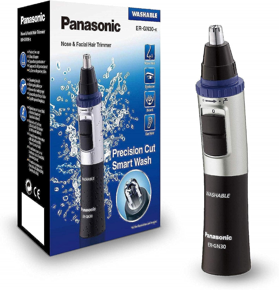 Panasonic ER-GN30-K Wet Dry Nose Ear and Facial Hair Trimmer with Vortex Cleaning System