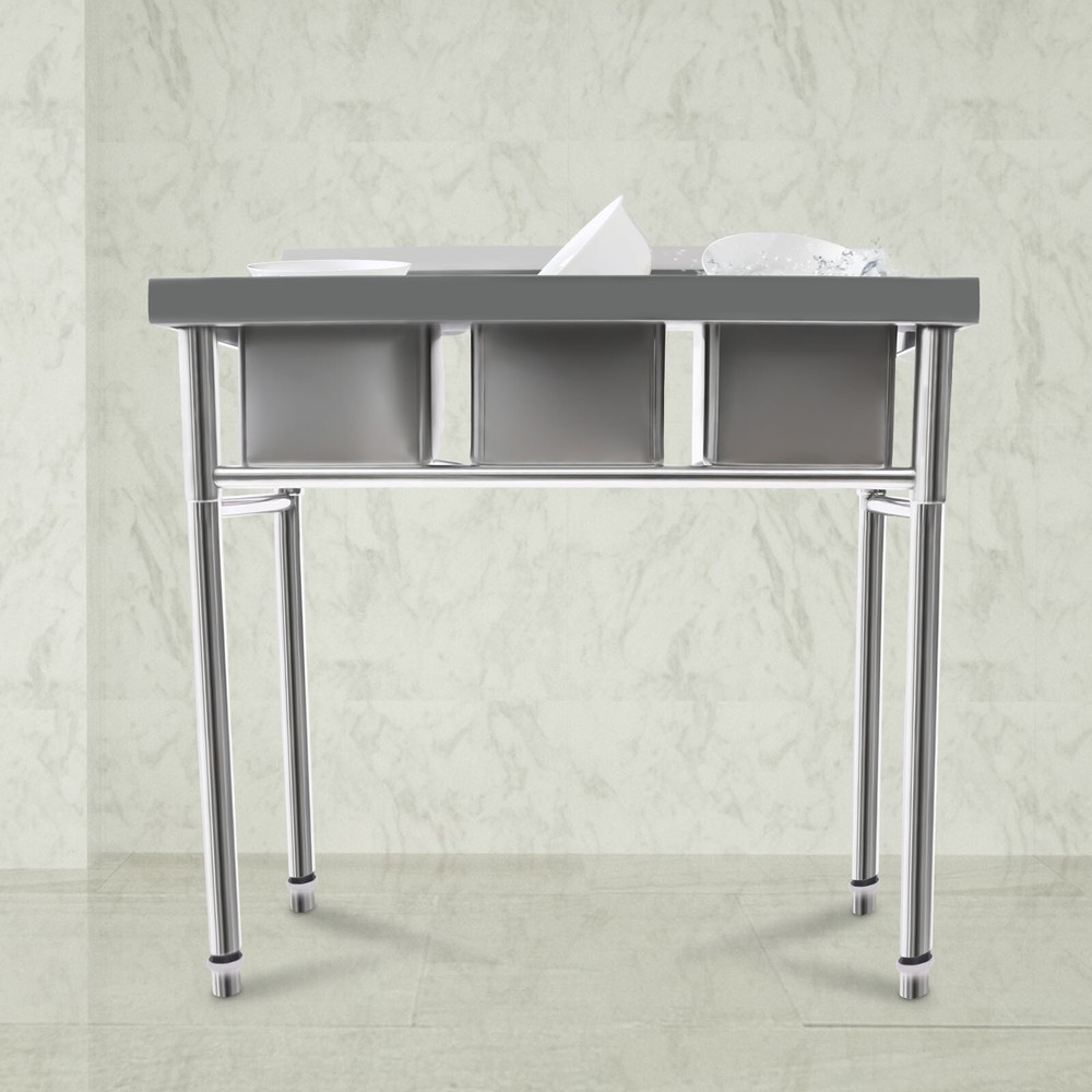 3-Compartment Stainless Steel Sink for Kitchen Prep and Washing