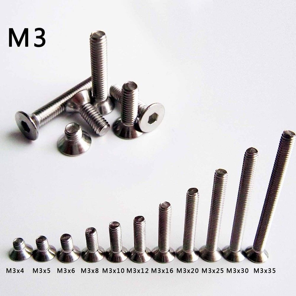 100pcs Stainless Steel Metric M3 Flat Countersunk Head Hex Socket Screw Cap Bolt