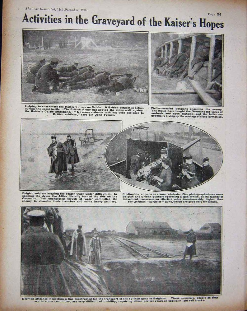 Original Old Antique Print 1914 Ww1 German Siers French Belgium Train Battle