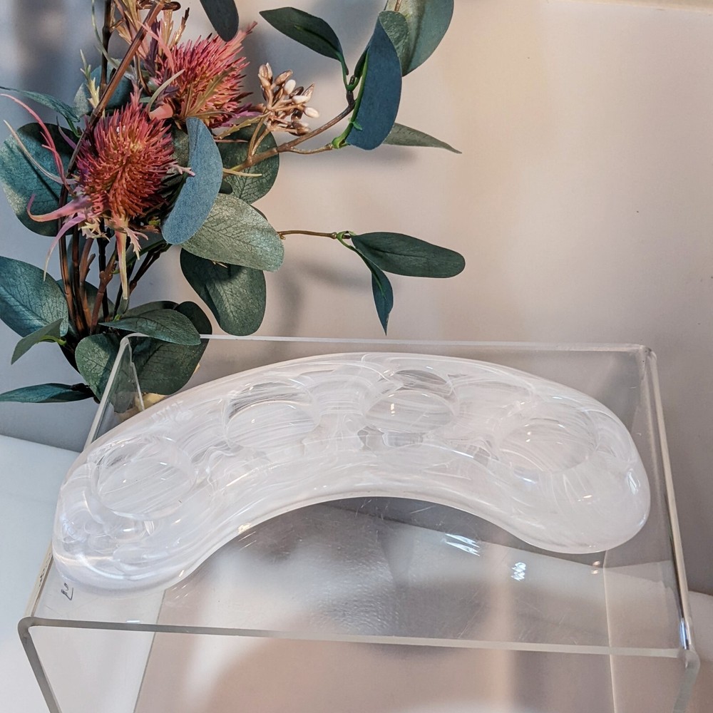 White Swirl Glass Curved Tealight Votive Holder by Partylite  