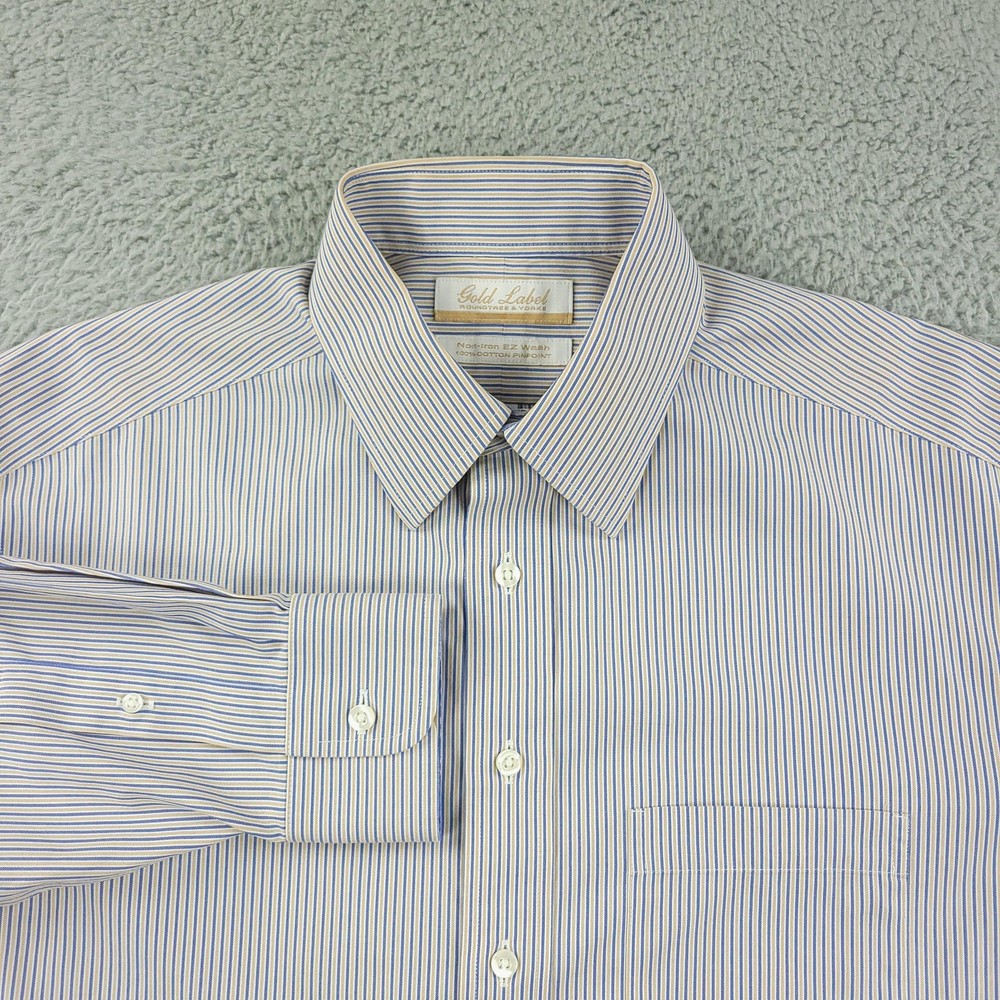 Roundtree & Yorke Gold Label Shirt Mens 15.5 33 Blue Stripe Non Iron Cotton
