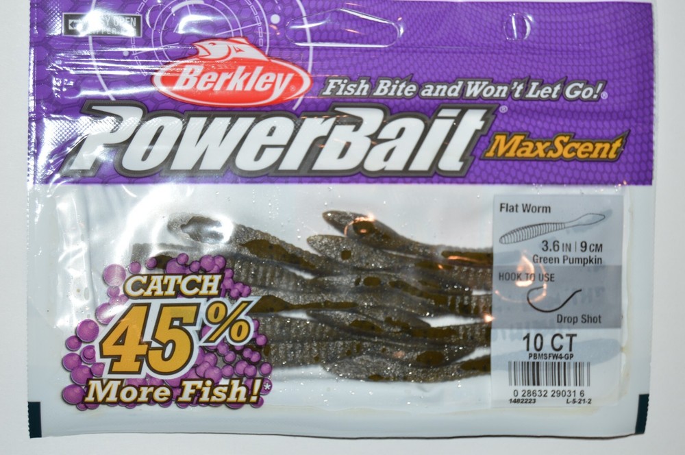 Berkley PowerBait Maxscent Flat Worm in Green Pumpkin PBMSFW4-GP