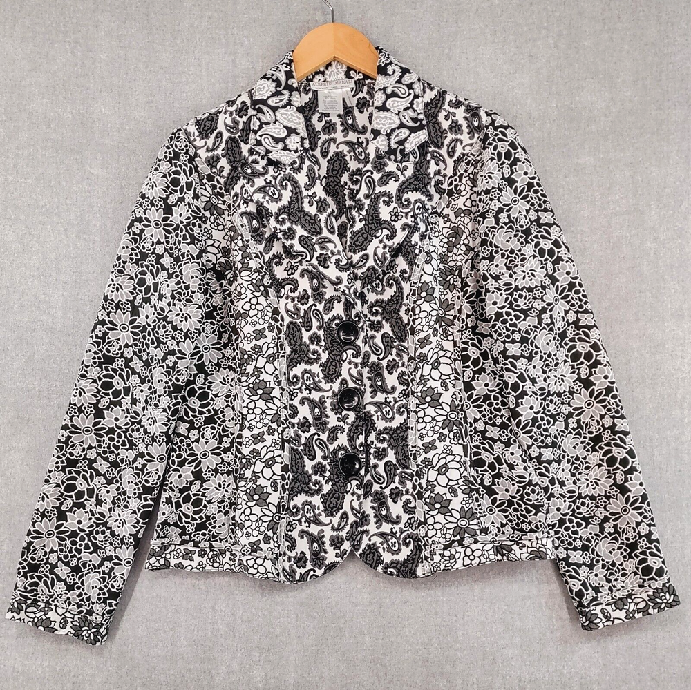 Alberto Makali Jacket Womens Medium Black White Paisley Floral Button Up Topper