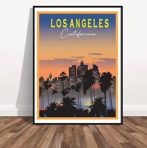 Los Angeles City Poster Print Iconic LA Skyline Art Hollywood Sign Wall Decor