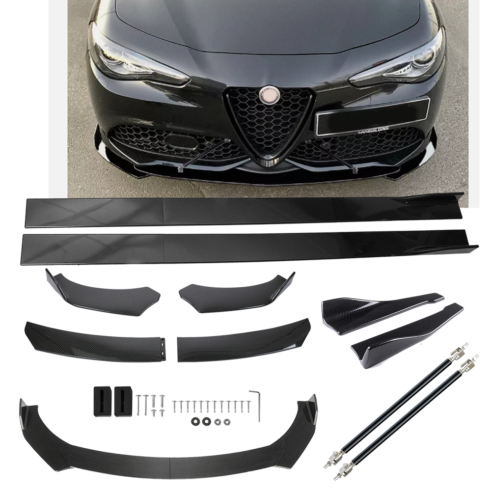 Alfa Romeo Giulia Sport Carbon Fiber Front Lip Chin Bumper Side Skirt Body Kit