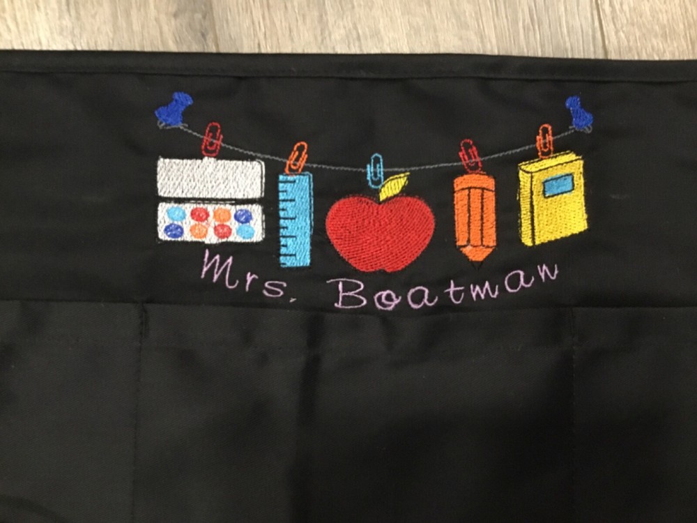 Teacher back to school personalized embroidered half apron-Three pocket-image