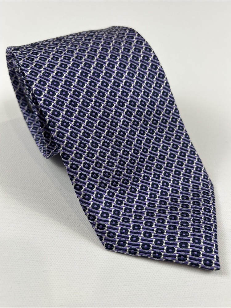 Canali 1934 Neck Tie 100% Silk Made In Italy Geometric Pattern Purple Textured