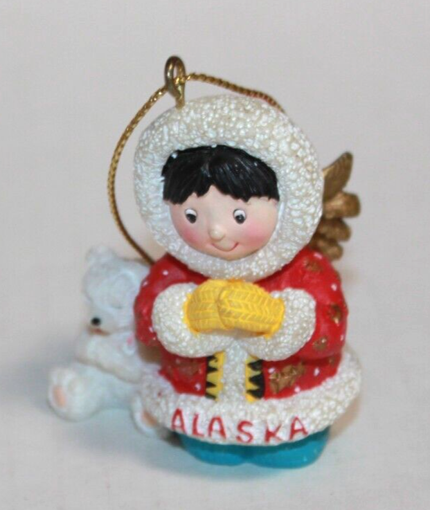 Eskimo Angel Girl & Polar Bear Alaska Christmas Ornament