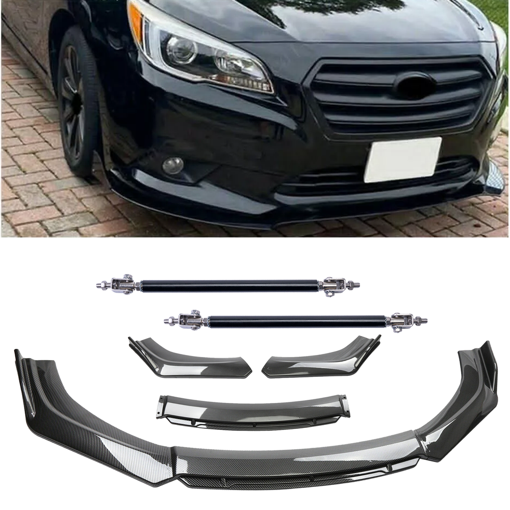 Carbon Fiber Black Front Bumper Lip Chin Body Kit For Subaru Impreza Strut Rods