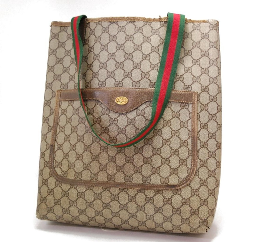 GUCCI GG Sherry Line Shoulder Tote Bag PVC Leather Brown 0117a