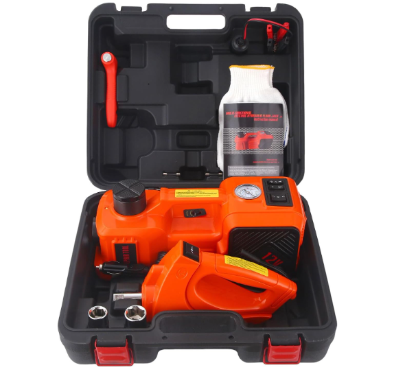 Kit de gato eléctrico hidráulico 5T para coche, con bomba de inflado y llave