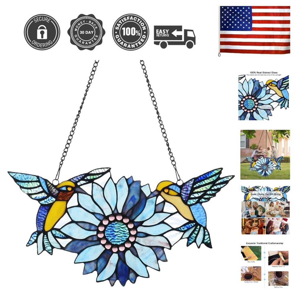 Mothers Day Sunflower Hummingbirds Gifts Stained Glass Window Hangings Suncat...-image