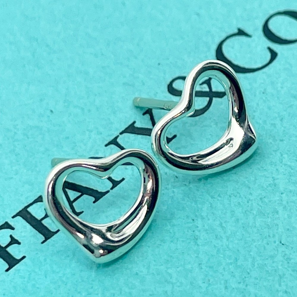 Tiffany Open Heart Stud Earrings Silver 925 w/o Box