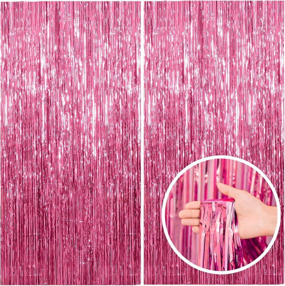 Pink Tinsel Curtain Backdrop 2 Pack Foil Fringe Party Decorations Photo Booth