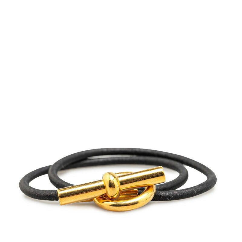 Hermes Grennan Dubletour Gold Black Plated Women's Bracelet Pre-Owned